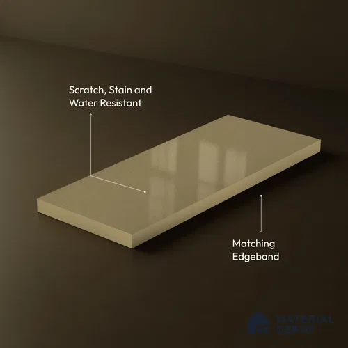 Beige  Acrylic Laminate LM 24550 8 ft x 4 ft High Gloss Finish - 1.5 mm | Matching Edgeband code - EB 02110 | Suitable for TV Unit, Wardrobe, Cabinets