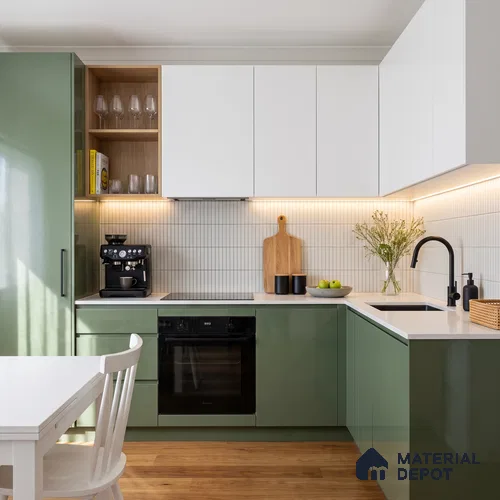 Solid Colors Look LM 19205 Fossile Green 8 ft x 4 ft Glossy Finish Decorative Laminate - 1 mm | Suitable for Living Room, Kitchen, Office