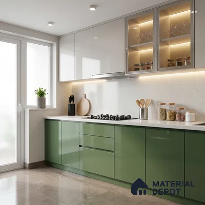 Solid Colors Look LM 19206 Moss Green 8 ft x 4 ft Glossy Finish Decorative Laminate - 1 mm | Suitable for Living Room, Kitchen, Office