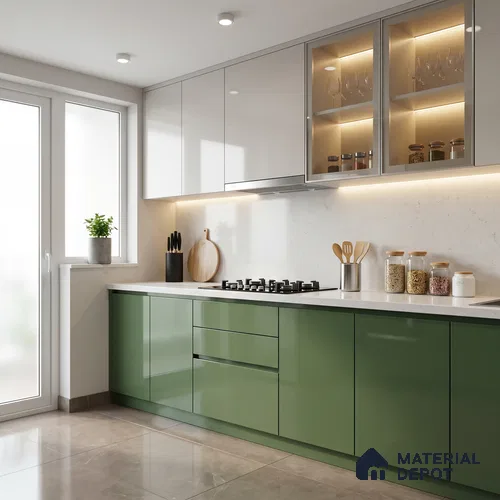 Solid Colors Look LM 19206 Moss Green 8 ft x 4 ft Glossy Finish Decorative Laminate - 1 mm | Suitable for Living Room, Kitchen, Office