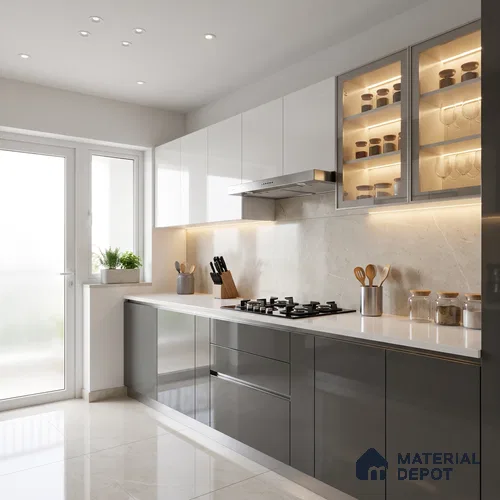 Solid Colors Look LM 19216 Stone Grey 8 ft x 4 ft Glossy Finish Decorative Laminate - 1 mm | Suitable for Living Room, Kitchen, Office