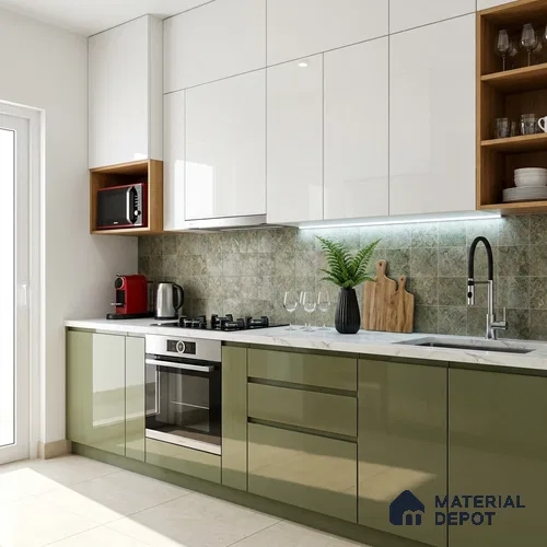 Olive Grey Solid Colors Look LM 23274 Quiet Dawn 8 ft x 4 ft High Gloss Finish 6H Anti Scratch Acrylic Laminate - 1.5 mm | Suitable for Living Room, Kitchen, Office