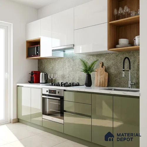 Sage Grey Solid Colors Look LM 23275 Winter Nip 8 ft x 4 ft High Gloss Finish 6H Anti Scratch Acrylic Laminate - 1.5 mm | Suitable for Living Room, Kitchen, Office