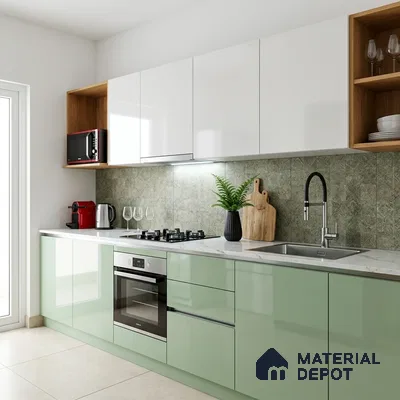 Green Sparkle Look LM 23300 Tranquil Green 8 ft x 4 ft High Gloss Finish 6H Anti Scratch Acrylic Laminate - 1.5 mm | Suitable for Kitchen Cabinet, TV Unit, Wardrobe