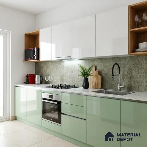Green Sparkle Look LM 23300 Tranquil Green 8 ft x 4 ft High Gloss Finish 6H Anti Scratch Acrylic Laminate - 1.5 mm | Suitable for Kitchen Cabinet, TV Unit, Wardrobe