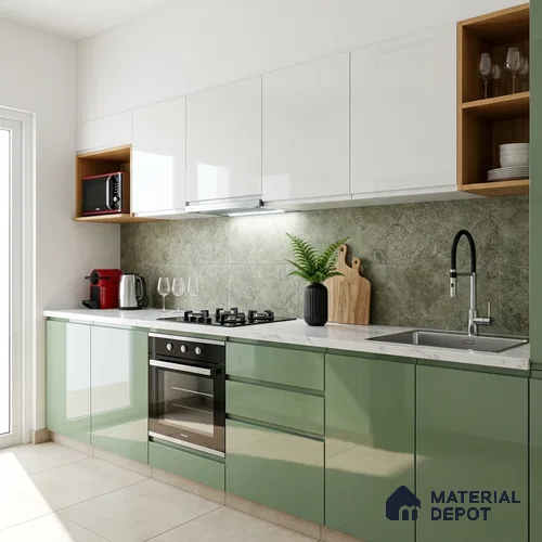 Sage Green Solid Colors Look LM 23303 Barrier Reef 8 ft x 4 ft High Gloss Finish 6H Anti Scratch Acrylic Laminate - 1.5 mm | Suitable for Living Room, Kitchen, Office