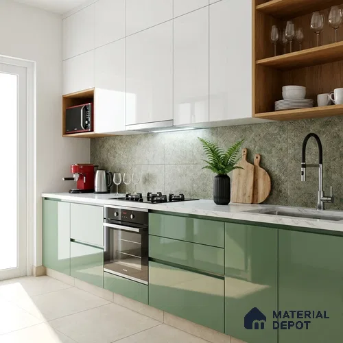 Sage Green Solid Colors Look LM 23304 Alpine 8 ft x 4 ft High Gloss Finish 6H Anti Scratch Acrylic Laminate - 1.5 mm | Suitable for Living Room, Kitchen, Office