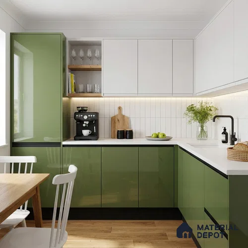 Green Sparkle Look LM 23305 Flowing Green 8 ft x 4 ft High Gloss Finish 6H Anti Scratch Acrylic Laminate - 1.5 mm | Suitable for Kitchen Cabinet, TV Unit, Wardrobe