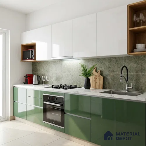 Green Sparkle Look LM 23308 Soft Hills 8 ft x 4 ft High Gloss Finish 6H Anti Scratch Acrylic Laminate - 1.5 mm | Suitable for Kitchen Cabinet, TV Unit, Wardrobe