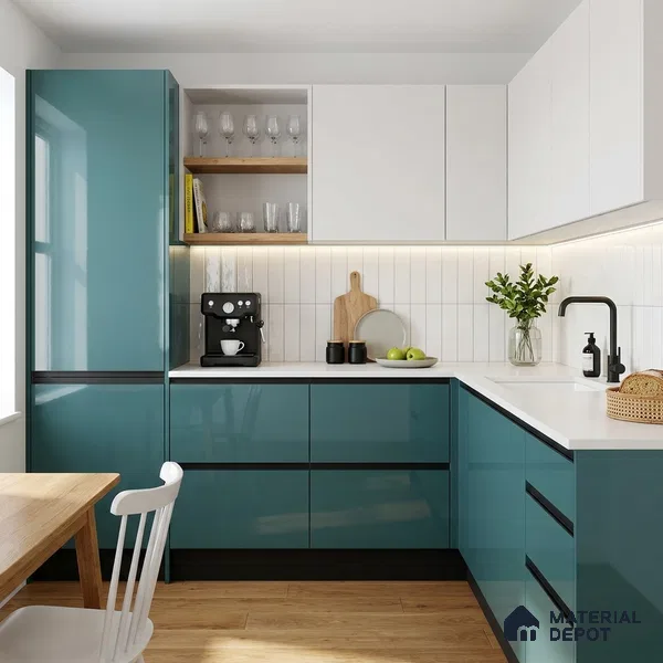 Blue Sparkle Look LM 23322 Lake Blue 8 ft x 4 ft High Gloss Finish 6H Anti Scratch Acrylic Laminate - 1.5 mm | Suitable for Kitchen Cabinet, TV Unit, Wardrobe
