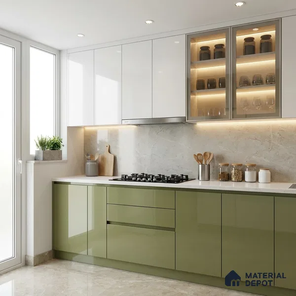 Pistachio Green Solid Colors Look HG 929 8 ft x 4 ft High Gloss Finish Decorative Laminate - 1 mm | Suitable for Living Room, Kitchen, Office