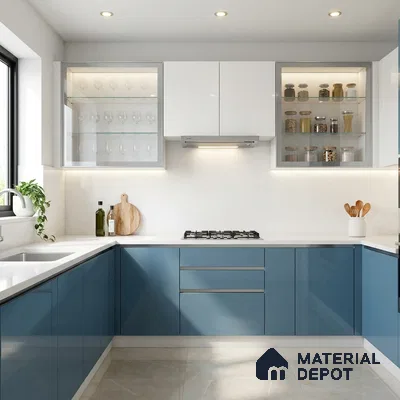 Morning Blue Solid Colors Look HG 913 8 ft x 4 ft High Gloss Finish Decorative Laminate - 1 mm | Suitable for Living Room, Kitchen, Office
