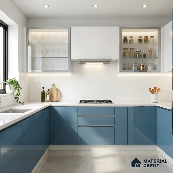 Morning Blue Solid Colors Look HG 913 8 ft x 4 ft High Gloss Finish Decorative Laminate - 1 mm | Suitable for Living Room, Kitchen, Office
