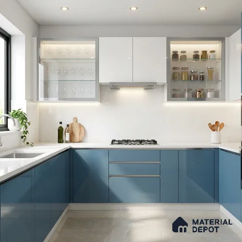 Morning Blue Solid Colors Look HG 913 8 ft x 4 ft High Gloss Finish Decorative Laminate - 1 mm | Suitable for Living Room, Kitchen, Office