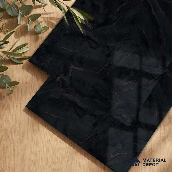 LM 23546 (SPU 7282) Jet Black Marble 8 ft x 4 ft Silky PU Finish Decorative Laminate - 1 mm | Suitable for TV Unit, Wardrobe, Kitchen Cabinets