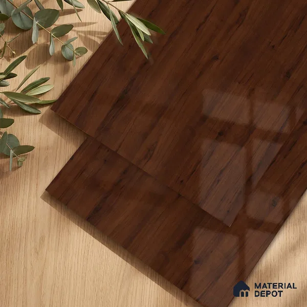 Wooden Look LM 23567 (HG 7117) Cacao Bean 8 ft x 4 ft High Gloss Finish Decorative Laminate - 1 mm | Suitable for TV Unit, Wardrobe, Kitchen Cabinets