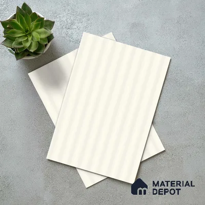 Soft Cream White Fluted Solid Color LM 18333 8 ft x 4 ft Texture Finish Decorative Laminate - 1.25 mm | Suitable for TV Unit,Wardrobe, Kitchen Cabinets