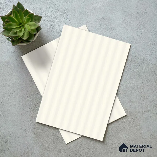 Soft Cream White Fluted Solid Color LM 18333 8 ft x 4 ft Texture Finish Decorative Laminate - 1.25 mm | Suitable for TV Unit,Wardrobe, Kitchen Cabinets
