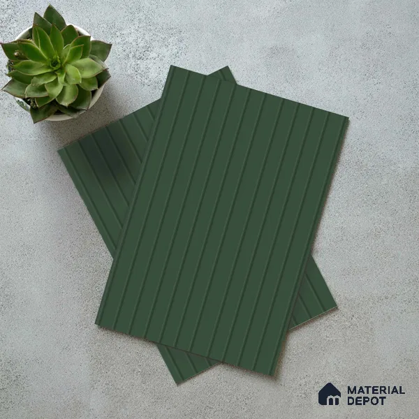 Deep Forest Green Fluted Solid Color LM 18350 8 ft x 4 ft Texture Finish Decorative Laminate - 1.25 mm | Suitable for TV Unit,Wardrobe, Kitchen Cabinets