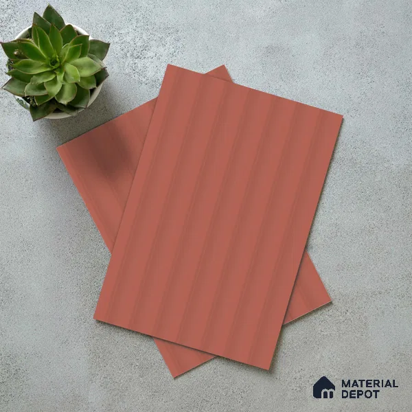 Brick Red Fluted Solid Color LM 18372 8 ft x 4 ft Texture Finish Decorative Laminate - 1.25 mm | Suitable for TV Unit,Wardrobe, Kitchen Cabinets