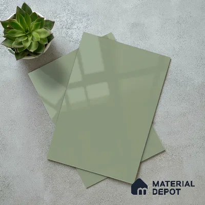 Sage Green Solid Color Acrylic Laminate LM 24628 8 ft x 4 ft High Gloss Finish - 1.5 mm | Matching Edgeband code - EB 02094 | Suitable for Living Room, Kitchen, Office