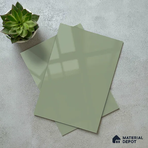 Sage Green Solid Color Acrylic Laminate LM 24628 8 ft x 4 ft High Gloss Finish - 1.5 mm | Matching Edgeband code - EB 02094 | Suitable for Living Room, Kitchen, Office