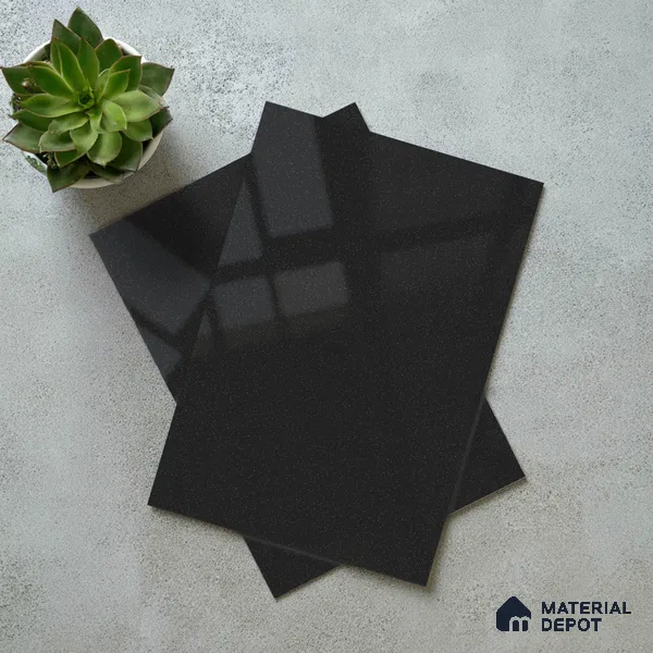 High Gloss Black Solid Color Acrylic Laminate LM 24337 8 ft x 4 ft High Gloss Finish - 1.5 mm | Matching Edgeband code - EB 02127 | Suitable for Living Room, Kitchen, Office