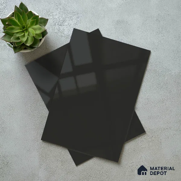 Jet Black Solid Color Acrylic Laminate LM 24350 8 ft x 4 ft High Gloss Finish - 1.5 mm | Matching Edgeband code - EB 02132 | Suitable for Living Room, Kitchen, Office