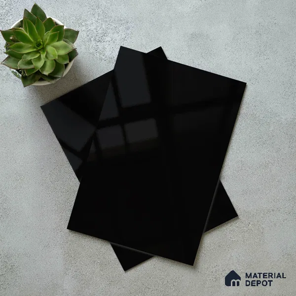 Jet Black Solid Color Acrylic Laminate LM 24358 8 ft x 4 ft High Gloss Finish - 1.5 mm | Matching Edgeband code - EB 02134 | Suitable for Living Room, Kitchen, Office