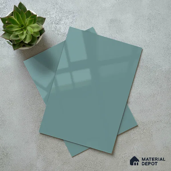 Muted Teal Blue Solid Color Acrylic Laminate LM 24362 8 ft x 4 ft High Gloss Finish - 1.5 mm | Matching Edgeband code - EB 02137 | Suitable for Living Room, Kitchen, Office