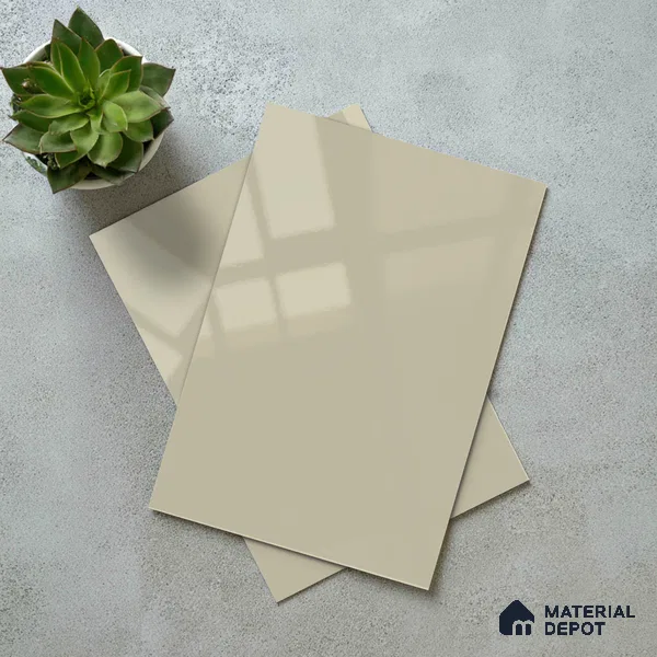 Warm Beige Solid Color Acrylic Laminate LM 24526 8 ft x 4 ft High Gloss Finish - 1.5 mm | Matching Edgeband code - EB 02087 | Suitable for Living Room, Kitchen, Office