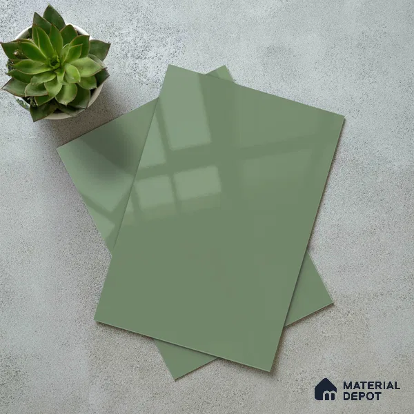 Sage Green Solid Color Acrylic Laminate LM 24544 8 ft x 4 ft High Gloss Finish - 1.5 mm | Matching Edgeband code - EB 02091 | Suitable for Living Room, Kitchen, Office
