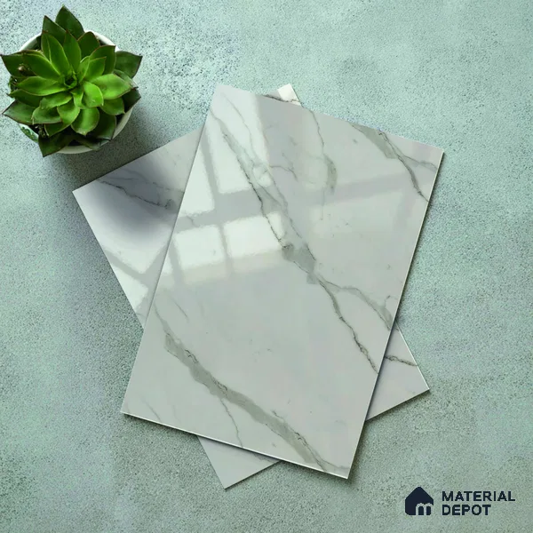White Marble Acrylic Laminate LM 24552 8 ft x 4 ft High Gloss Finish - 1.5 mm | Suitable for TV Unit, Wardrobe, Cabinets