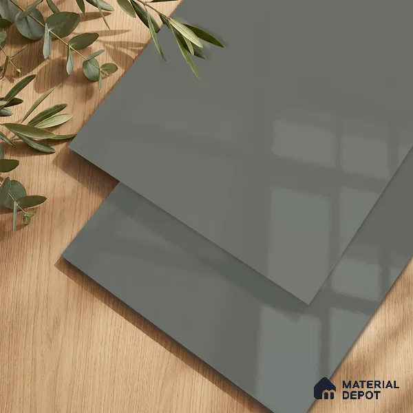 Slate Grey Solid Colors Look LM 24454  8 ft x 4 ft High Gloss Finish Decorative Laminate - 1 mm | Suitable for Living Room, Kitchen, Office