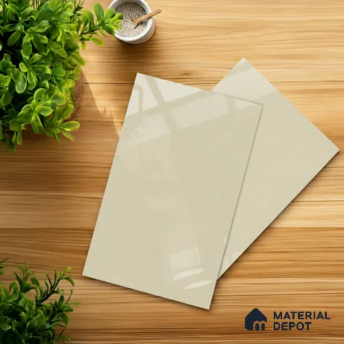 Beige Sparkle look Ferrero 1E480 HGL Blush Tinted White 8 ft x 4 ft High Gloss Finish Decorative Laminate - 1 mm | Matching Prism Edgeband Code - (10101)