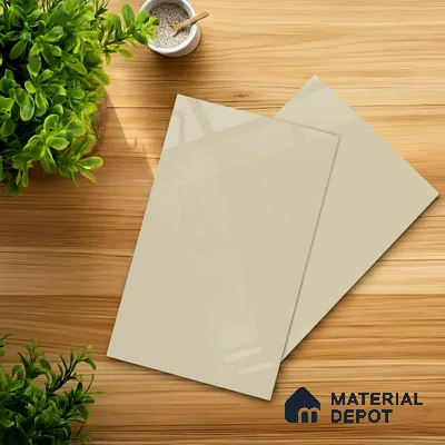 Beige Solid Colors look Ferrero 1E178 HGL Soft Rosy White 8 ft x 4 ft High Gloss Finish Decorative Laminate - 1 mm | Suitable for Living Room, Kitchen, Office | Matching E3 Edgeband Code - (1002 HG)