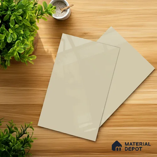 Beige Solid Colors look Ferrero 1E178 HGL Soft Rosy White 8 ft x 4 ft High Gloss Finish Decorative Laminate - 1 mm | Suitable for Living Room, Kitchen, Office | Matching E3 Edgeband Code - (1002 HG)