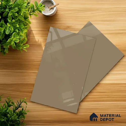 Warm Taupe Beige Solid Colors Look 1E246 HGL 8 ft x 4 ft High Gloss Finish Decorative Laminate - 1 mm | Suitable for Living Room, Kitchen, Office | Matching E3 Edgeband Code - 1056