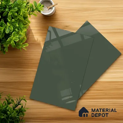 Green Solid Colors look Ferrero 1E236 HGL Teal Green 8 ft x 4 ft High Gloss Finish Decorative Laminate - 1 mm | Suitable for Living Room, Kitchen, Office | Matching Prism Edgeband Code - (10115)