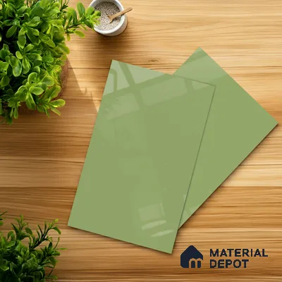 Green Solid Colors look Ferrero 1E243 HGL Spring Green 8 ft x 4 ft High Gloss Finish Decorative Laminate - 1 mm | Suitable for Living Room, Kitchen, Office | Matching E3 Edgeband Code - (1018)