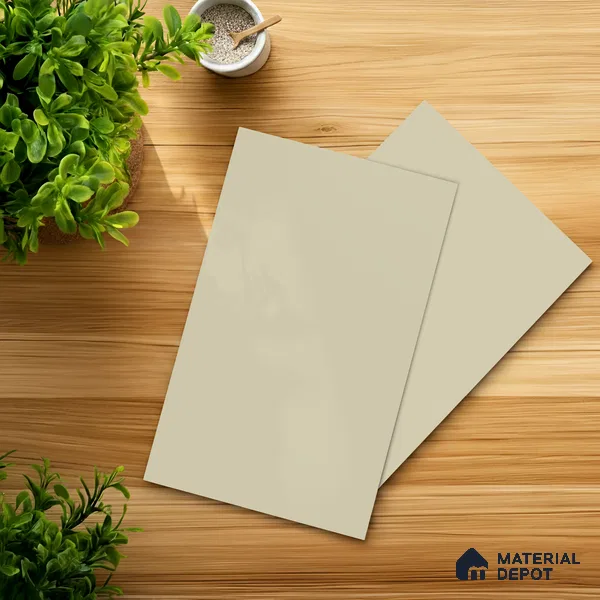 Beige Solid Colors look Ferrero 1E102 SMT Warm Porcelain White 8 ft x 4 ft Satin Matt Finish Decorative Laminate - 1 mm | Suitable for Living Room, Kitchen, Office | Matching E3 Edgeband Code - (1103)