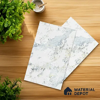 White Marble Look LM 10878 8 ft x 4 ft Texture Finish Decorative Laminate - 1 mm | Suitable for TV Unit, Wardrobe, Kitchen Cabinets