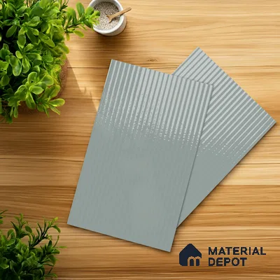 Fluted Solid Color Look LM 21068 B Azure High Gloss Finish 8 ft x 4 ft Decorative Laminate - 1 mm | Suitable for TV Unit, Wardrobe, Kitchen Cabinets