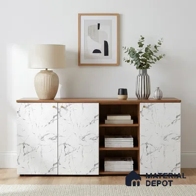 White Marble Look LM 05346 8 ft x 4 ft Texture Finish Decorative Laminate - 1 mm | Suitable for TV Unit, Wardrobe, Kitchen Cabinets