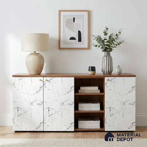 White Marble Look LM 05346 8 ft x 4 ft Texture Finish Decorative Laminate - 1 mm | Suitable for TV Unit, Wardrobe, Kitchen Cabinets