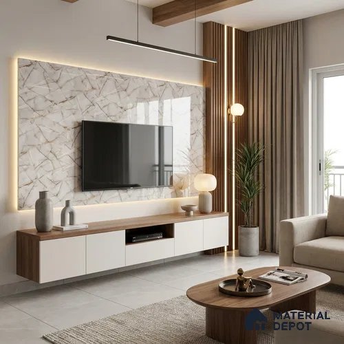 Beige Marble Look LM 06182 8 ft x 4 ft Glossy Finish Decorative Laminate - 1 mm | Suitable for TV Unit, Wardrobe, Kitchen Cabinets