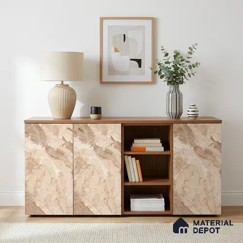 Brown Marble Look LM 06183 8 ft x 4 ft Texture Finish Decorative Laminate - 1 mm | Suitable for TV Unit, Wardrobe, Kitchen Cabinets