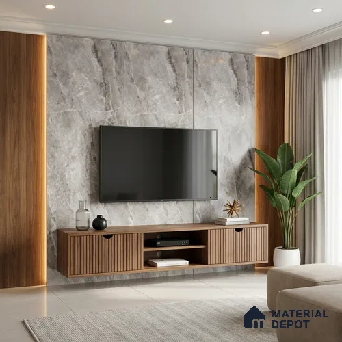 Grey Marble Look LM 06184 8 ft x 4 ft Matte Finish Decorative Laminate - 1 mm | Suitable for TV Unit, Wardrobe, Kitchen Cabinets