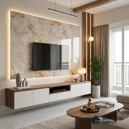 Brown Marble Look LM 06185 8 ft x 4 ft Glossy Finish Decorative Laminate - 1 mm | Suitable for TV Unit, Wardrobe, Kitchen Cabinets