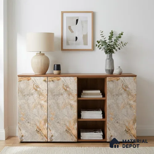 Brown Marble Look LM 06186 8 ft x 4 ft Texture Finish Decorative Laminate - 1 mm | Suitable for TV Unit, Wardrobe, Kitchen Cabinets